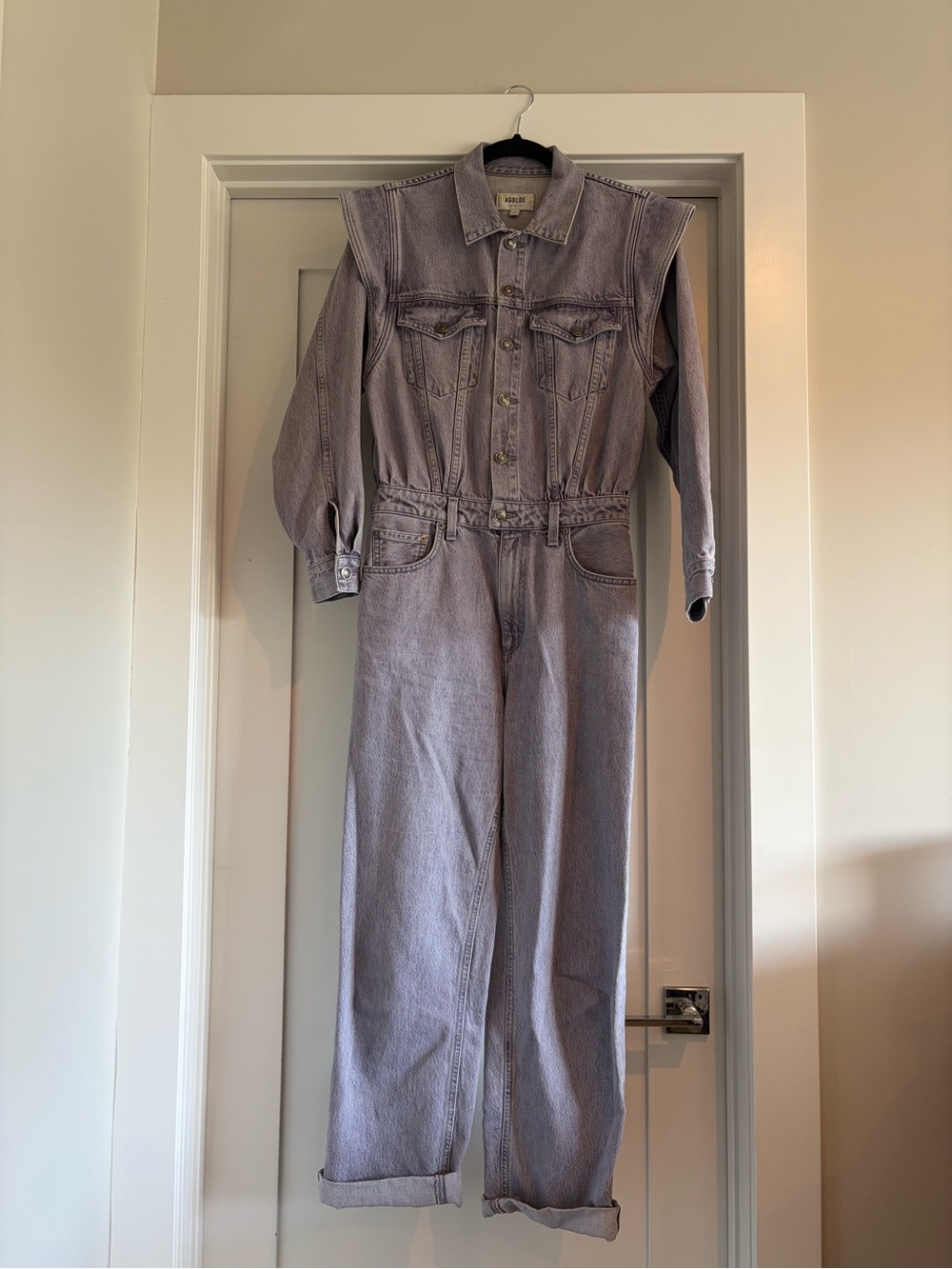 Agolde Washed Lavender Denim Overalls with Belted Waist